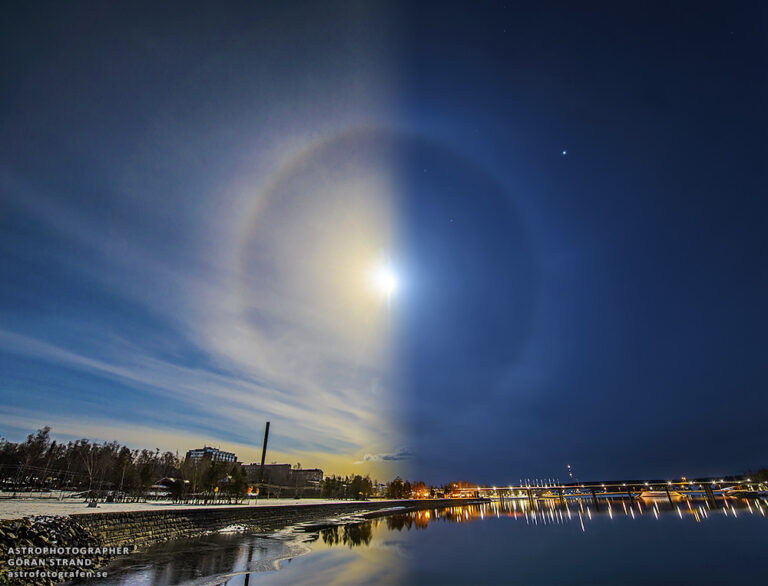 El Sol y la Luna comparten halo.  

Separadas en el tiempo por unas 10 horas. 

-NASA #APOD