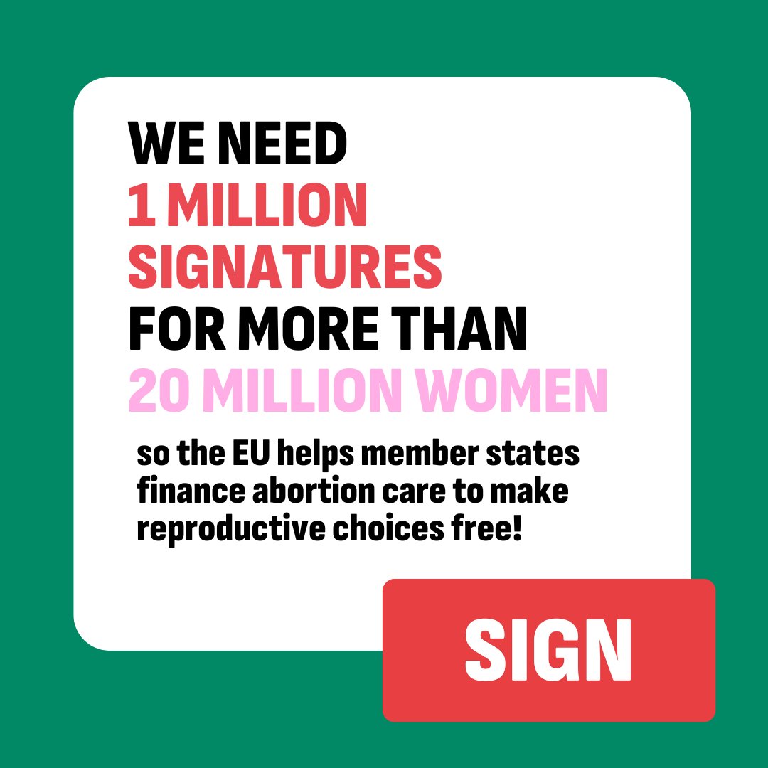 The fight for reproductive justice is global! Across Europe, more than 20 million women do not have access to abortion. @MVMC_24 is working to collect 1 million signatures to expand and protect abortion access for all EU citizens. Sign the petition: eci.ec.europa.eu/044/public/#/s…