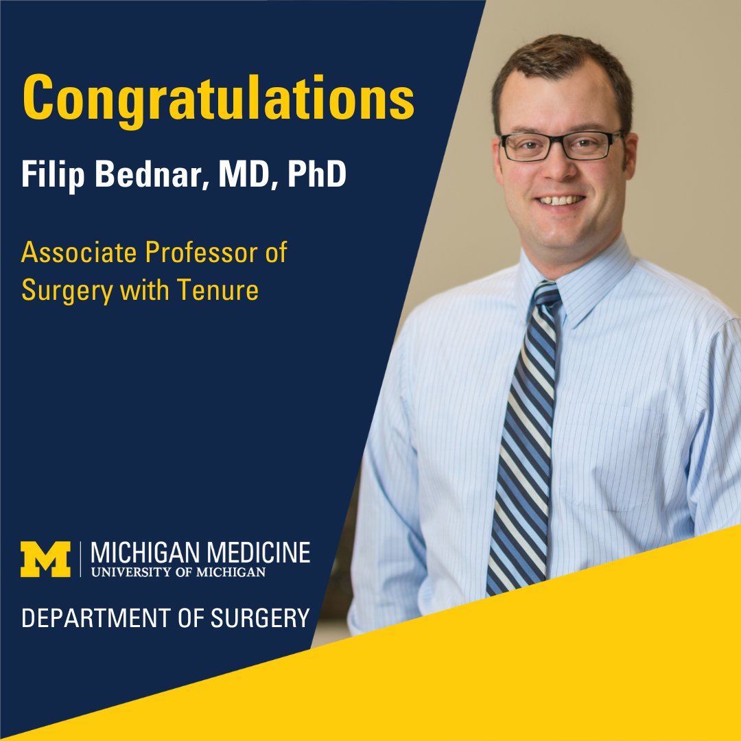 Congratulations to Filip Bednar, M.D., on your promotion to Associate Professor of Surgery with Tenure!