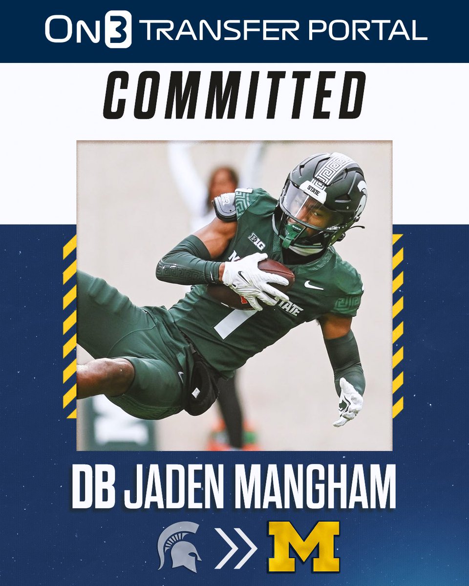 BREAKING: Michigan State transfer DB Jaden Mangham has committed to Michigan〽️ Read: on3.com/news/former-mi…