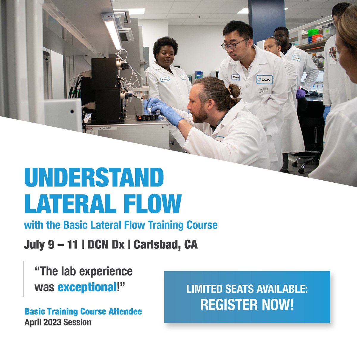 Gain intensive, hands-on experience developing lateral flow #assays at our July Basic #LateralFlow Training Course! Learn more or register here: hubs.ly/Q02xjlfG0 #LateralFlowTraining #AssayDevelopment #IVD #MedTech #LifeSciences #DCNDx #Carlsbad #July