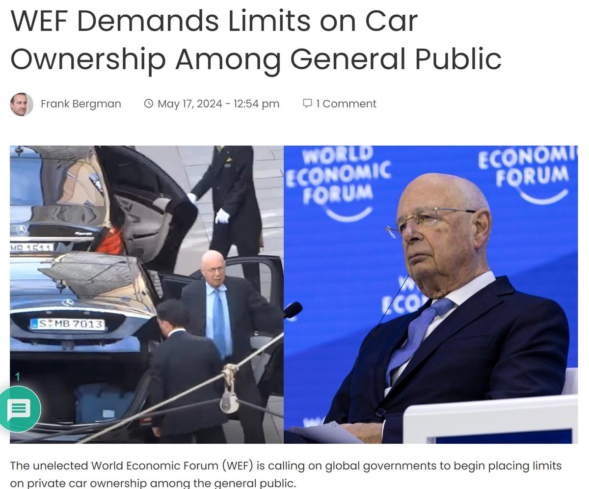 The globalist WEF is demanding that regular families with more than one car should be forced to give up one of their vehicles. Despite the fact that a person can only drive one car at a time, the WEF insists that limiting the number of vehicles people can own will help to “save