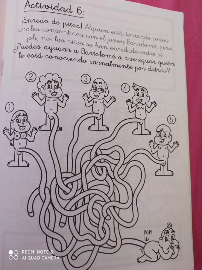 EXTREMELY GRAPHIC: Spanish children’s activity book has children “untangle the p*nises” to help a character figure out who’s having a*al s*x with him. After being exposed, the publisher is now claiming the book was classified incorrectly.

Why do these “mistakes” keep happening?