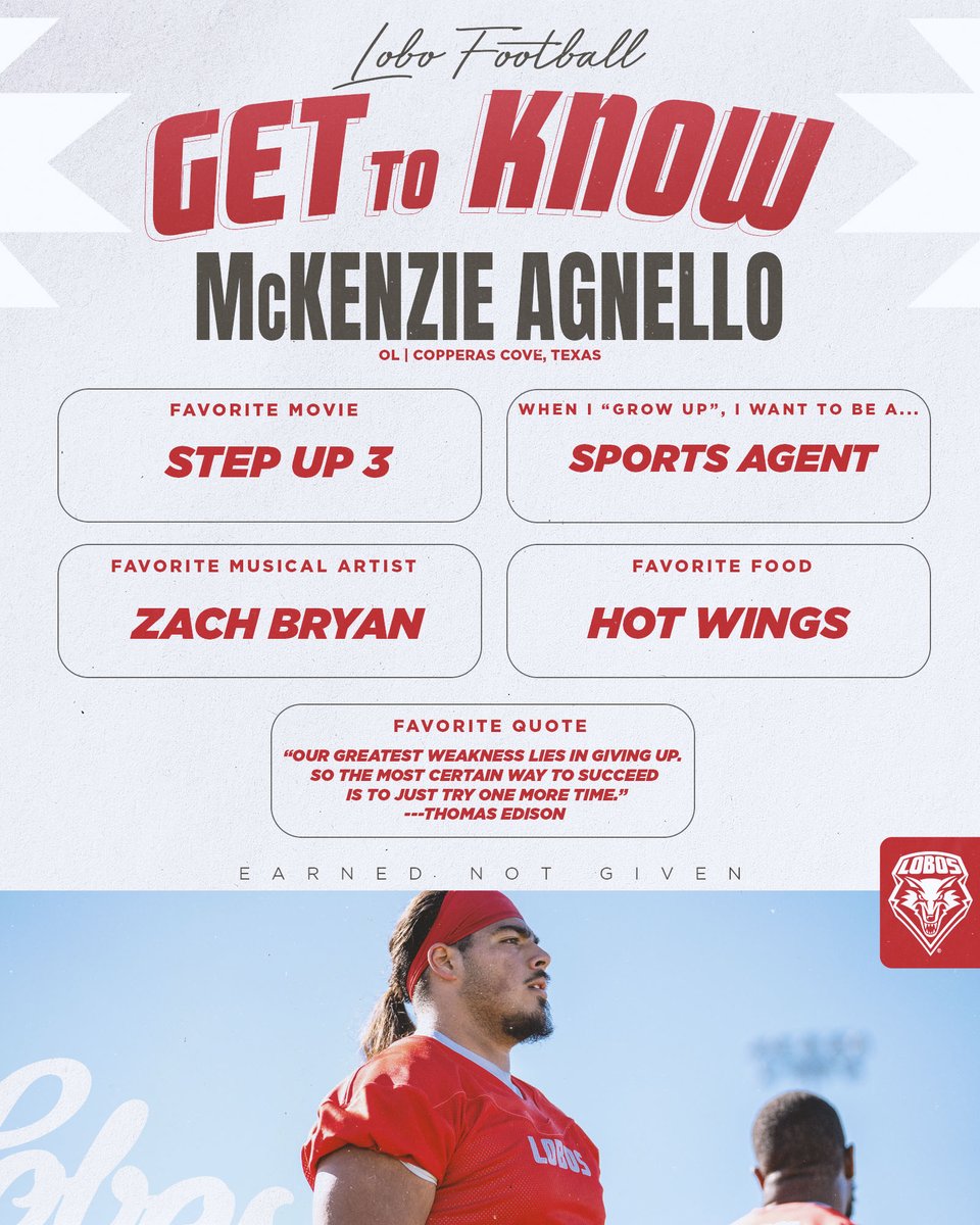 FUN FACT FRIDAY: Learn a little about Texas A&M Commerce transfer McKenzie Agnello (@AgnelloMckenzie), who is a MOUNTAIN on the O-Line!!! #GoLobos #EarnedNotGiven