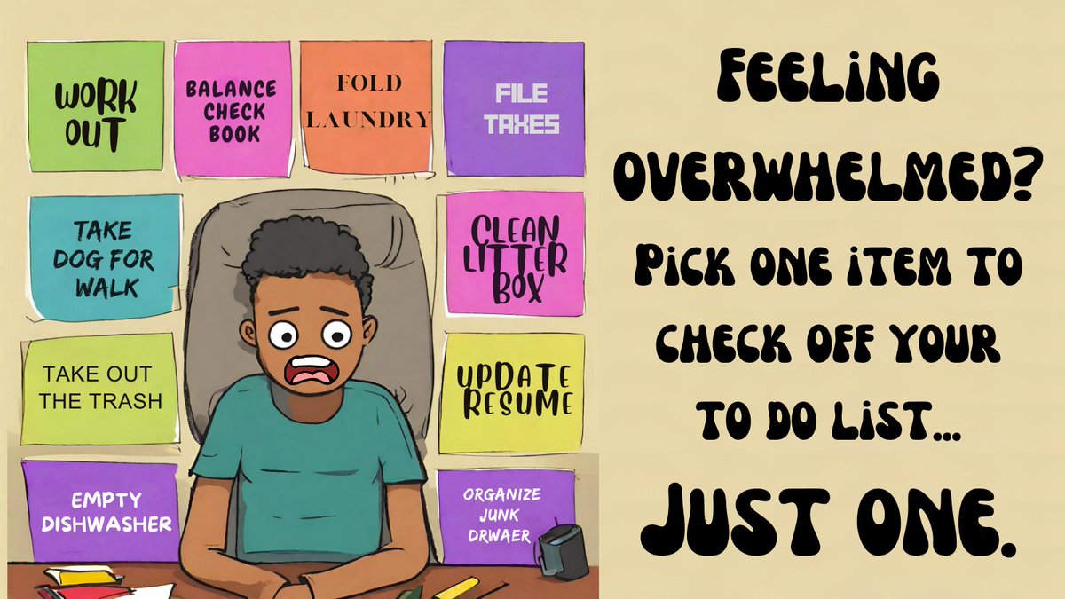 Feeling Overwhelmed?  Pick ONE thing to check off your list today. #RoadblockBuster #OvercomeChallenges #KeepGoing #BeatProcrastination