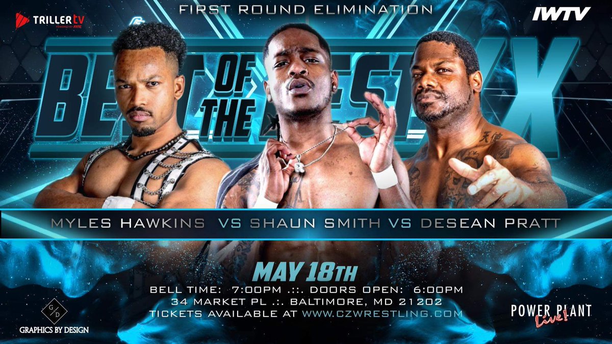 🚨 Breaking 🚨

BOTB XX 1st Round Elimination Match

Myles Hawkins
vs
@AOShaunSmith 
vs
Desean Pratt

Plus
Kenta vs Wolf vs Troy
Storm vs Adonis vs Brando
Miami vs Martyr vs Griffin
+more

🎟️: axs.com/events/543346/…

📺: IWTV + Triller

5/18
Power Plant Live!
🚪6 🔔7