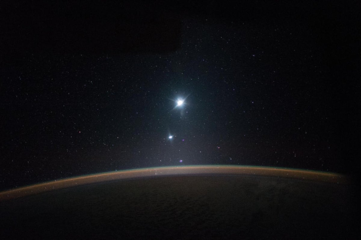 Espectacular conjunción: la Tierra, la Luna, Venus y Júpiter vista desde la Estación Espacial Internacional. 

 -NASA