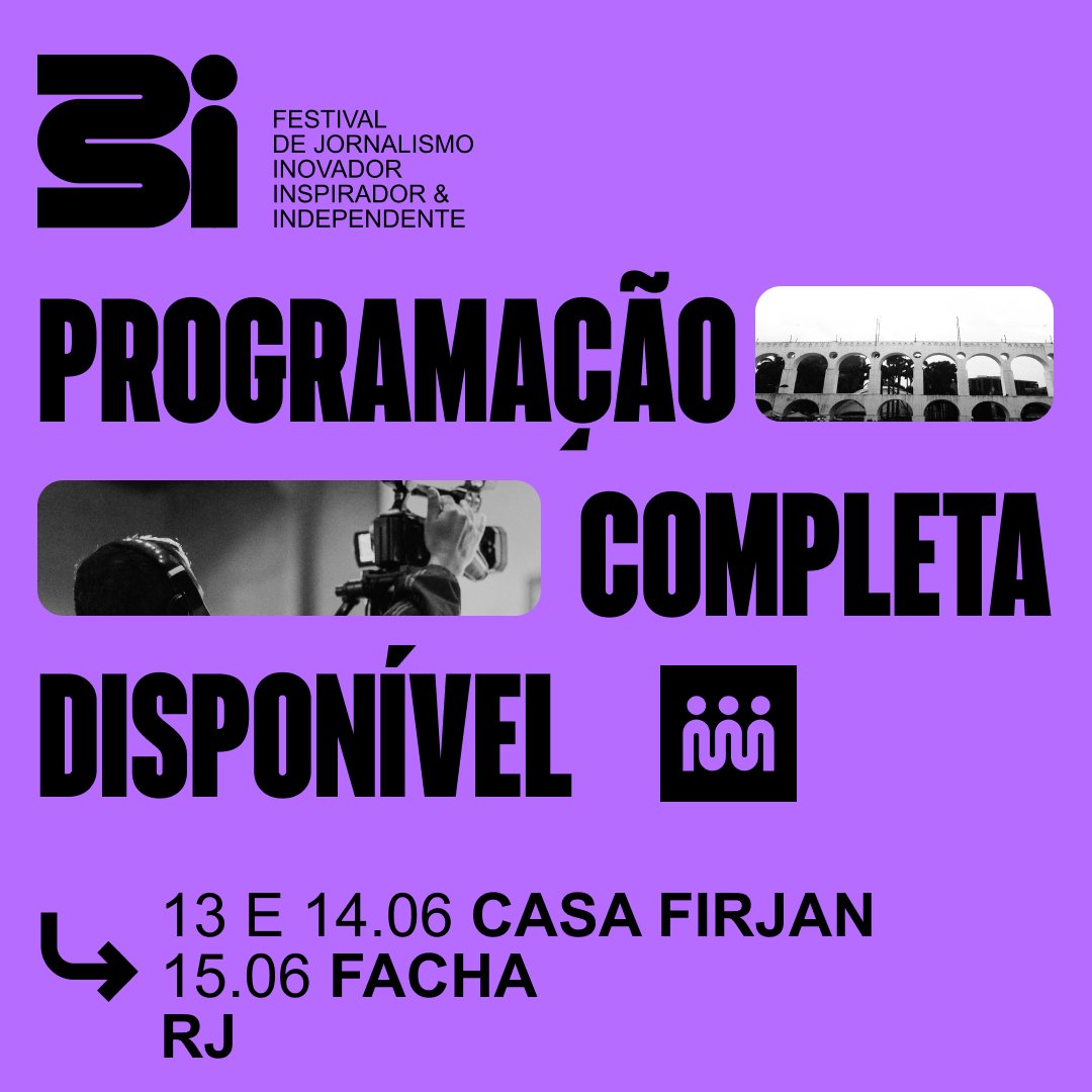 A programação completa do #Festival3i2024 está NO AR! 🗞️ Confira tudo sobre a 5ª edição do festival de jornalismo independente, inovador e inspirador e se programe para acompanhar os conteúdos. Nos vemos lá? ✨ 📅13 a 15 de junho, em Botafogo! 🎟️ ajor.org.br/festival-3i-20…