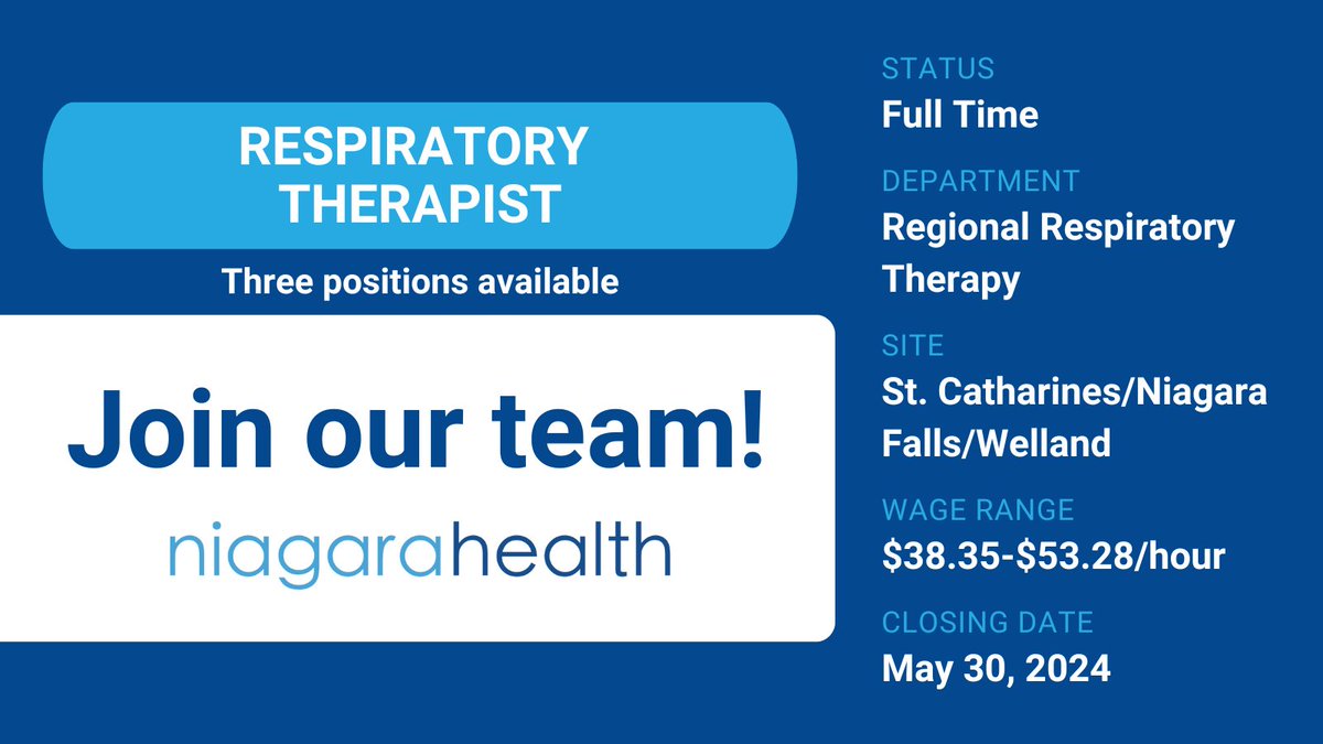 🚨 We’re hiring Respiratory Therapists! Join our dynamic team and make a real difference in patient care. Apply today and grow your career with #NiagaraHealth: careers.niagarahealth.on.ca/erecruit/Vacan… #HealthcareJobs #RespiratoryTherapist #JoinOurTeam #NHCareers