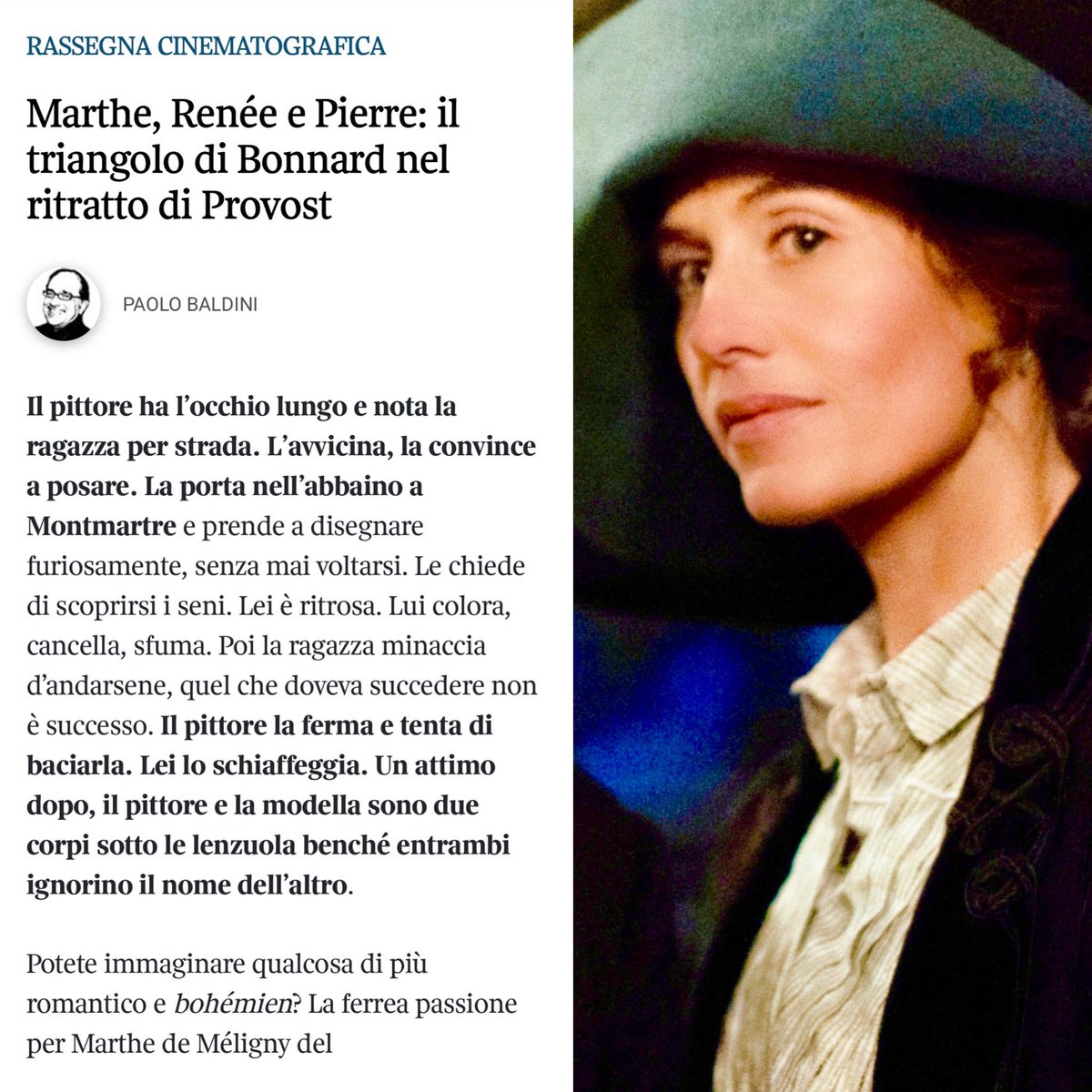 pabaldini's tweet photo. 🔴 #MarilynMagazine #MM @Corriere @pabaldini 🎬 #cinemasoloalcinema 🌍 Pierre e Marthe Bonnard #RITRATTODIUNAMORE di #MartinProvost (Fr, 2023, 122’, @IWF_IWONDERFULL) con #CéciledeFrance #VincentMacaigne ✍️ voto: 3 ½ su 5 ✔️su #DigitalEdition #RassegnaStampa e nella #CINEBUSSOLA https://t.co/1HGzqsYoZW
