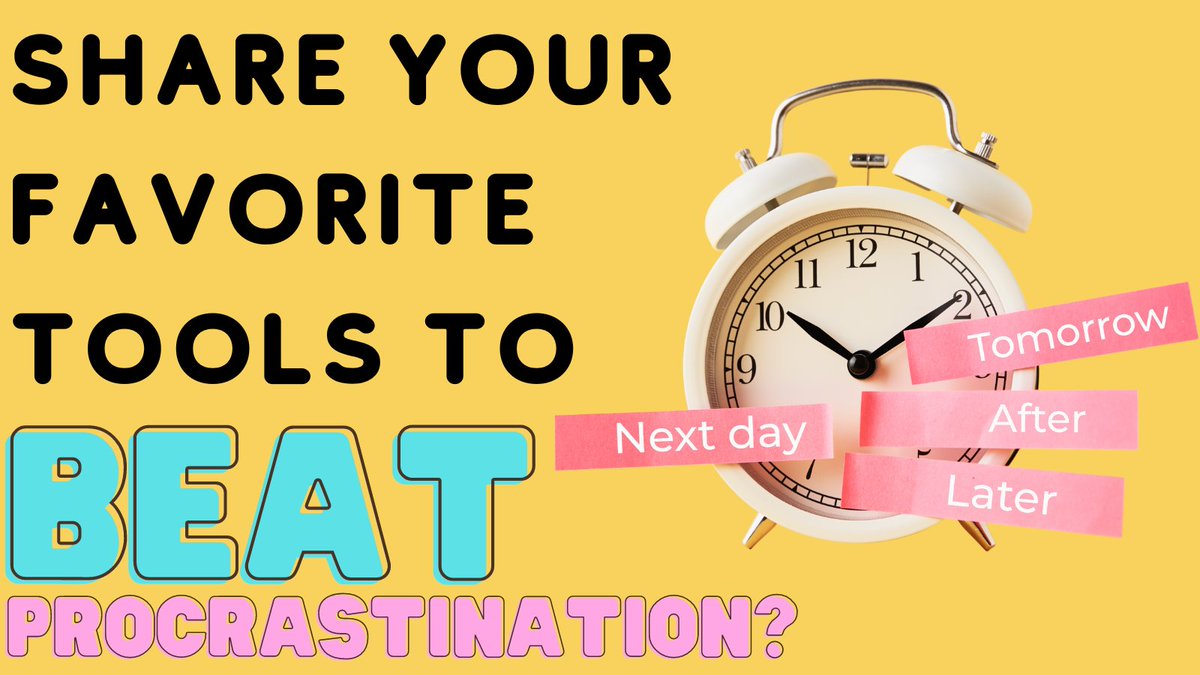 Share the best tools to beat procrastination.  To Do Lists? Accountability Buddies?  Pomodoro Technique?  #WeeklyGoals #AchievementUnlocked #GoalTracker #BeatProcrastination #PrioritizeSuccess #ProductivityTip #TaskPriority #SuccessMindset #DailyGoals