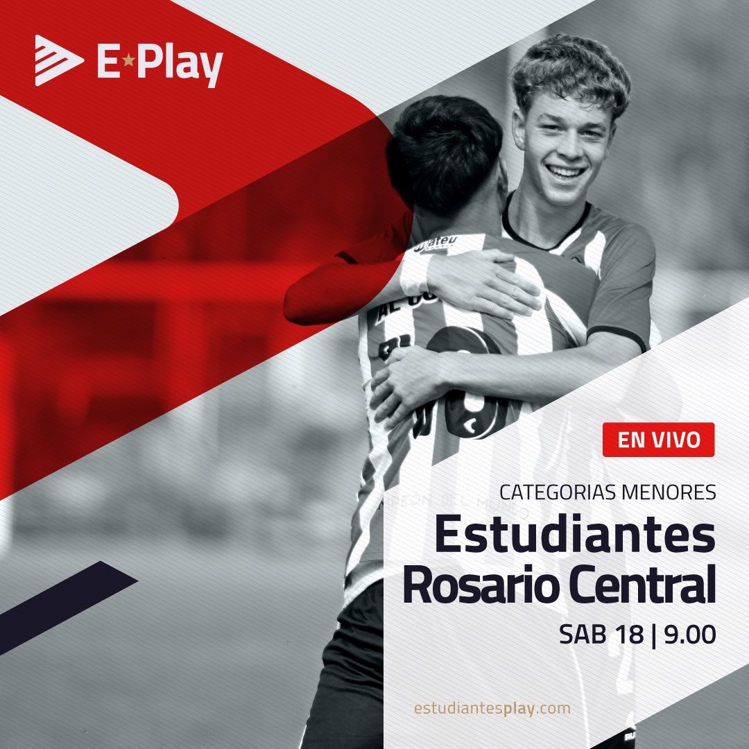 🔜 ¡Sábado de Juveniles! 🇦🇹 Categorías Menores - Fecha 8 @edelpoficial 🆚 @RosarioCentral ⏰ 09:00, Séptima ⏰ 11:00, Octava ⏰ 13:00, Novena ¡En VIVO por #EstudiantesPlay! 📲 estudiantesplay.com