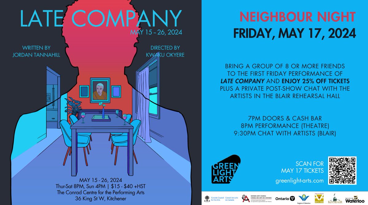 TONIGHT IS NEIGHBOUR NIGHT! 💙 We've got a cash bar and we're hosting a talkback after tonight's performance! Bring a group of 8+ and get 25% off! Buy tickets here: ticketscene.ca/events/46615/