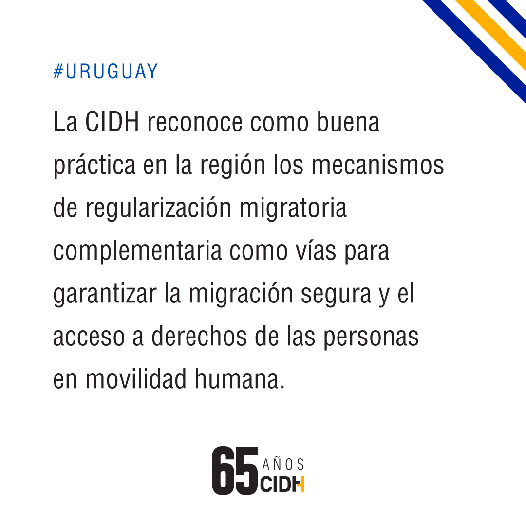 #Uruguay: #CIDH celebra la aprobación del decreto que establece el Programa de Residencias por Arraigo, brindando a solicitantes de refugio la opción voluntaria de una estancia regular y acceso a derechos. Se estima que esta medida podría beneficiar a cerca de 20 mil personas.