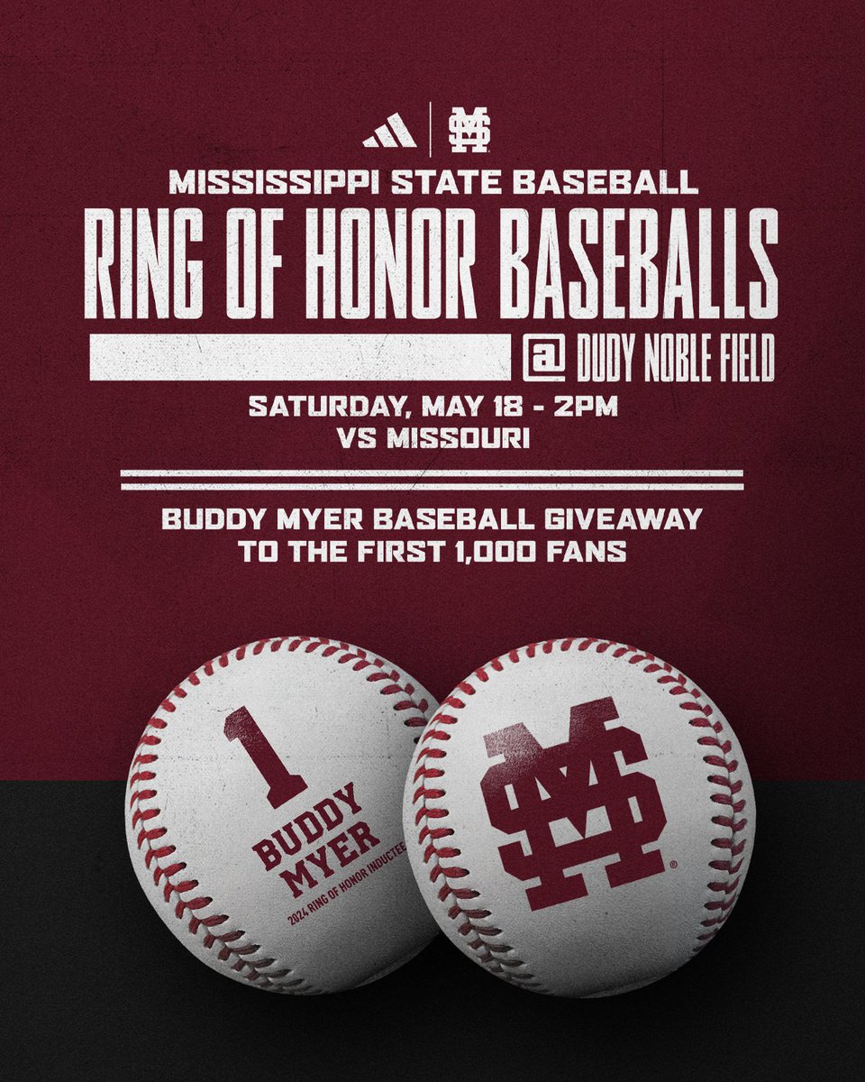 It’s 𝗞𝗜𝗗𝗦 𝗗𝗔𝗬 at The Dude! The first 1,000 fans will receive Buddy Myer Ring of Honor baseballs, and kids can run the bases post game! 🎟 » hailst.at/BBvMizzouTix #HailState🐶 x @HailStateBB