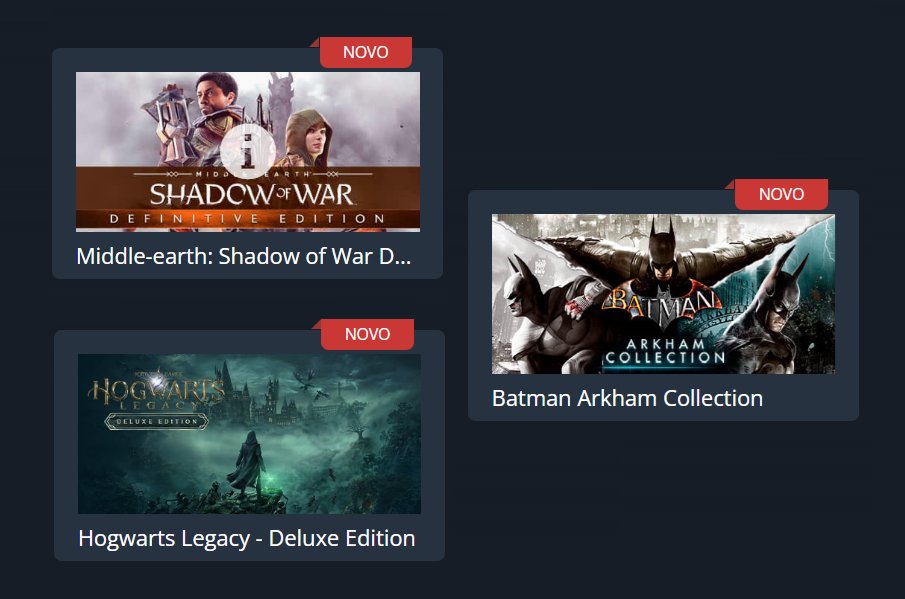 Sorteio de 3 jogos de PC adquiridos na Nuuvem!

1.º Hogwarts Legacy Deluxe Ed.
2.º Batman Arkham Trilogy
3.º Shadow of War Definitive Ed.

1⃣Siga nosso perfil;
2⃣Dê RT + Like
3⃣Marque um amigo

O sorteio será entre 20 e 21/05 (postaremos diretamente aqui!)

Boa sorte a todos!