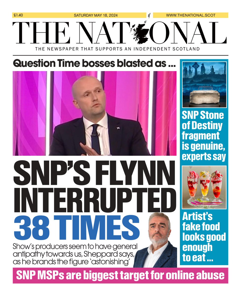 Here's your first look at tomorrow's front page 🗞

Stephen Flynn interrupted 38 times on Question Time 👀