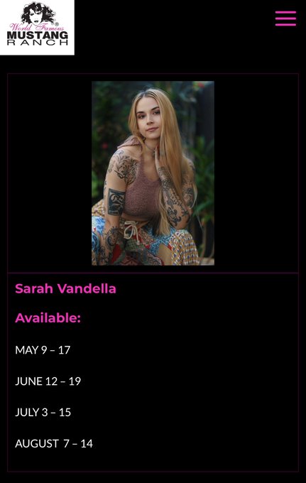 New dates added for the summer ⁦@MustangMadam⁩ ⁦@mustangranch28⁩ 💜🥰💜 Sarahvandella@mustangranch.com for<a class="tags" target="_blank" title="On Twitter" href="/?out=eyJ0eXAiOiJKV1QiLCJhbGciOiJIUzUxMiJ9.eyJpYXQiOjE3MjEyMDc5MTcsImlzcyI6InR3cG9ybnN0YXJzLmNvbSIsIm5iZiI6MTcyMTIwNzkxNywiZXhwIjoxNzUyNzQzOTE3LCJyZWRpcmVjdF91cmwiOiJodHRwczovL3R3aXR0ZXIuY29tL011c3RhbmdNYWRhbSJ9.EjKAVf3Xb0LU6yYj4wFNXIMcejo8rXZrmgsg59lnf7y-7sFzS3bJYt-FKpaNwzLKJcjiq7s8lmzNCCLmzTqAnQ">@MustangMadam</a>