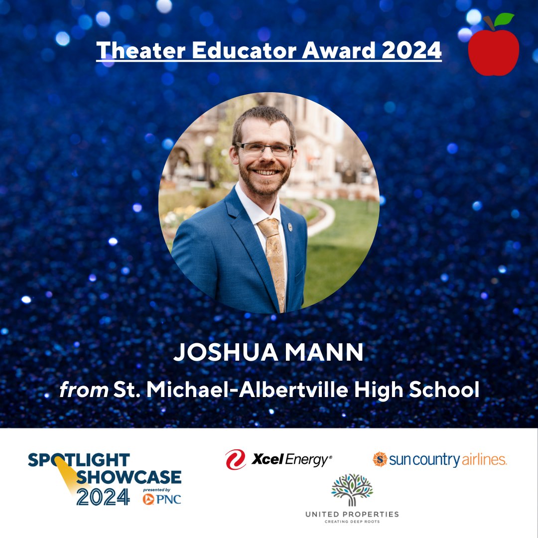Congratulations to Joshua Mann, our 2024 Theater Educator Award Winner! Mr. Mann has grown STMA’s theater program substantially over the past 35 productions, garnering praise from students, parents, and colleagues. He says “acting is believing” and we believe him!