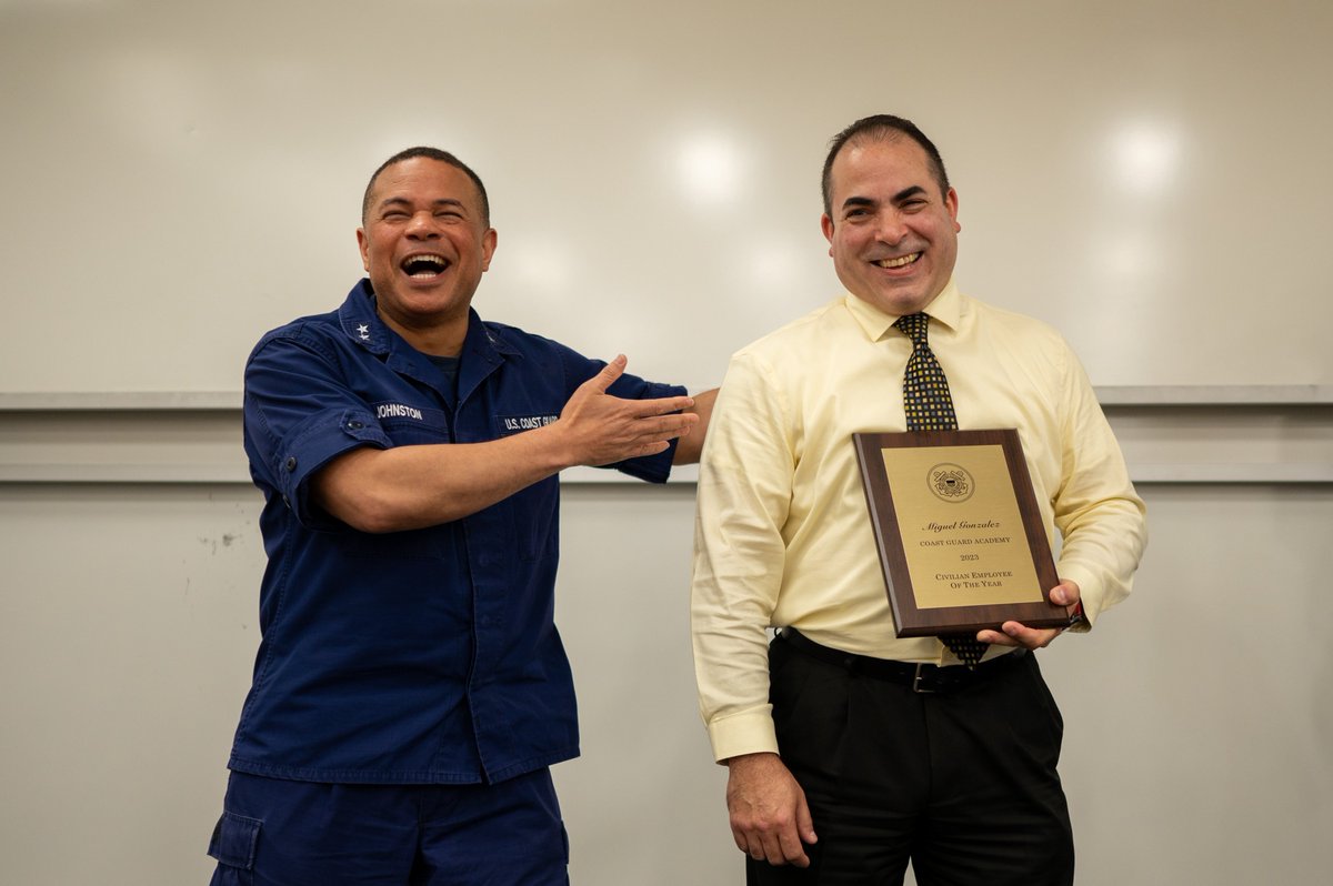 Congratulations, Mr. Miguel Gonzalez! 🎉😁 After earning the title of Civilian of the Quarter last year, Mr. Gonzalez has now been honored as the Civilian of the Year for 2023 at the U.S. Coast Guard Academy!