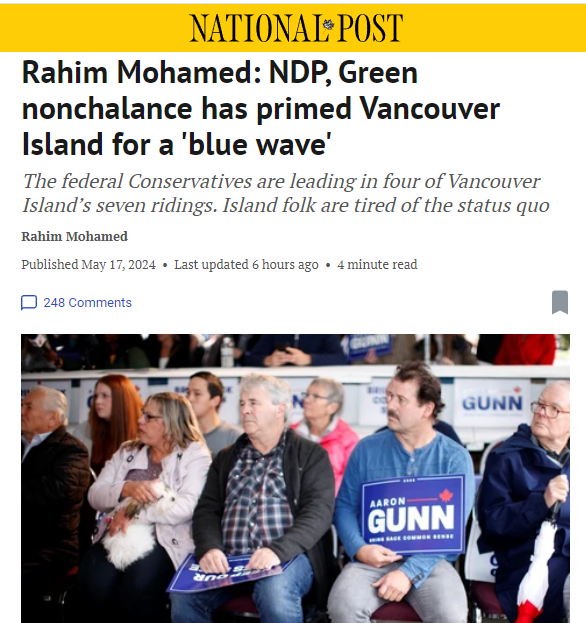 Blue wave incoming🌊🌊🌊 Anyone else on Vancouver Island ready to get rid of the NDP? nationalpost.com/opinion/rahim-…