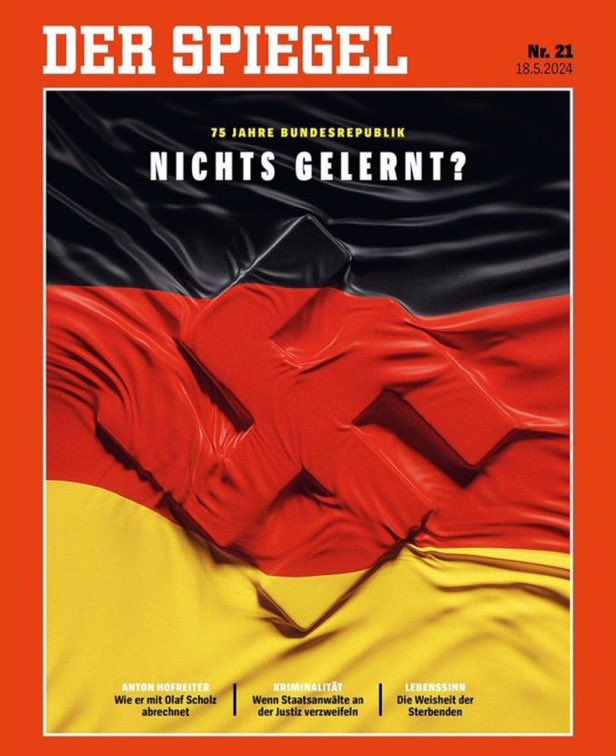 „Non abbiamo imparato nulla? „ La copertina @derspiegel per i 75 anni della Costituzione tedesca, ovvero il “Grundgesetz” (Legge Fondamentale) è un pugno nello stomaco. #Germania