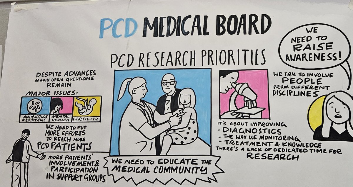 I love so much the idea of this illustration summary of the UK medical board meeting! Here part of it on my talk about PCD research priorities. Thanks again for the invitation @dexter_kt @PCD_UK