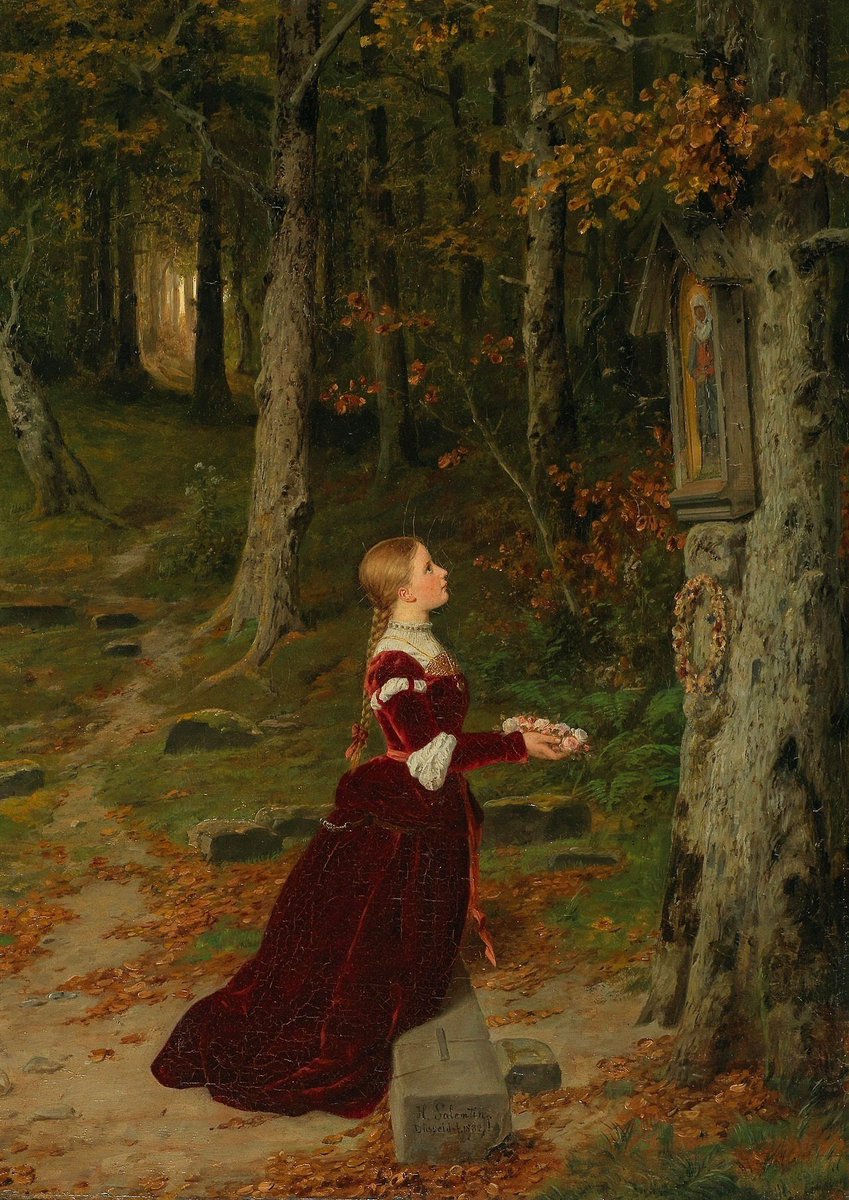 Hubert Salentin, Girl Praying with a Rose Garland , 1882