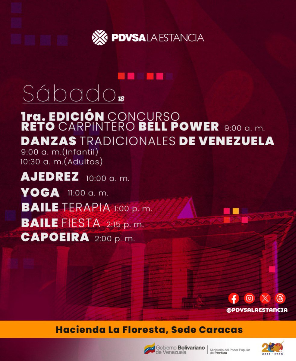 Disfruta de nuestra programación cultural este #Sábado #18May en nuestra sede #Caracas PDVSA La Estancia, espacio cultural de #PDVSA