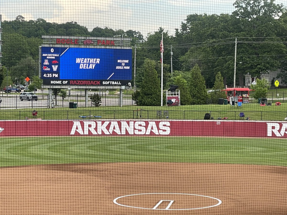 We are in a Weather Delay right now at the Fayetteville Regional. Villanova and Arizona was scheduled to start at 5pm. #WPS