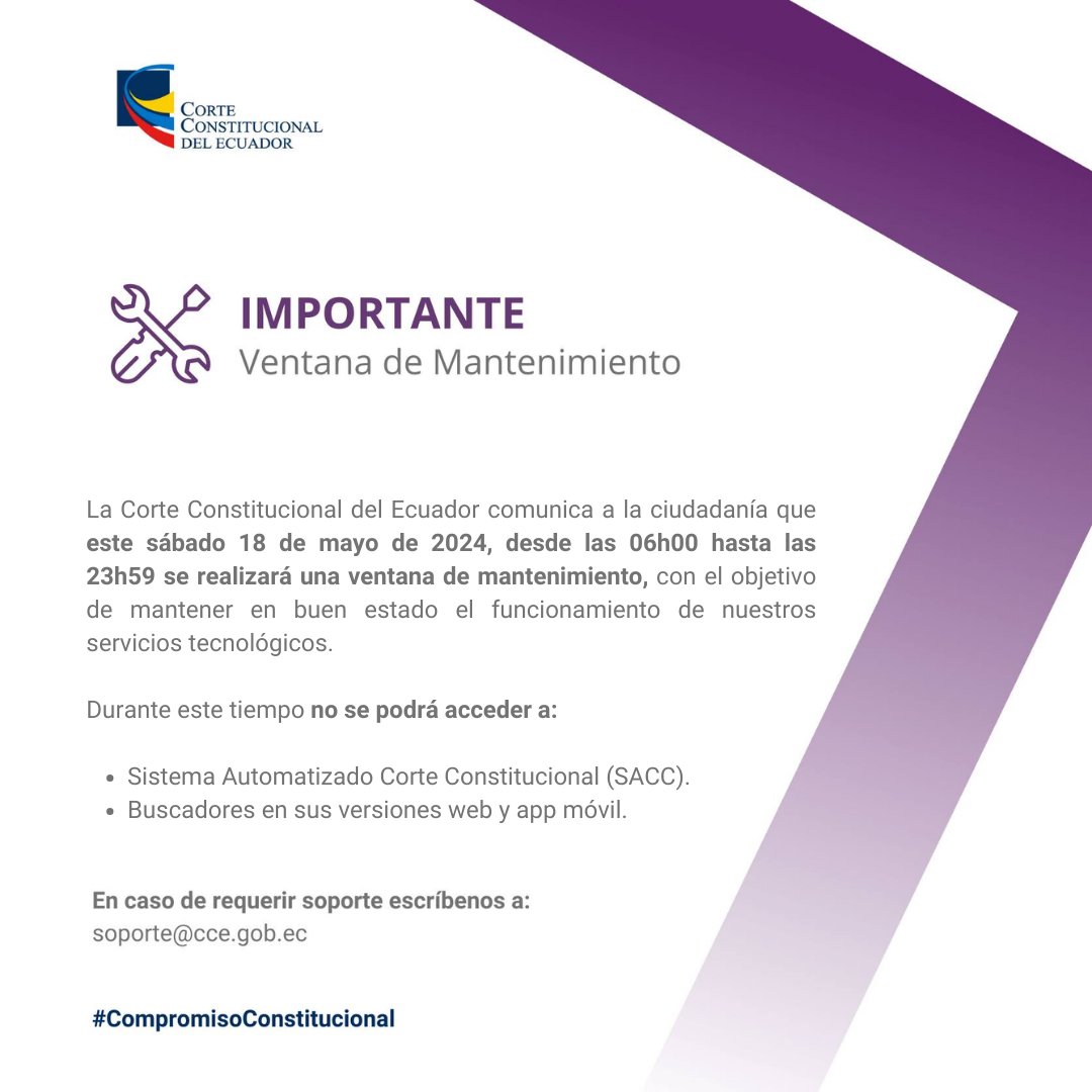 📣INFÓRMATE | Mañana a partir de las 06h00 se realizará la ventana de mantenimiento a nuestras plataformas tecnológicas. ¡Trabajamos para mejorar nuestros servicios!