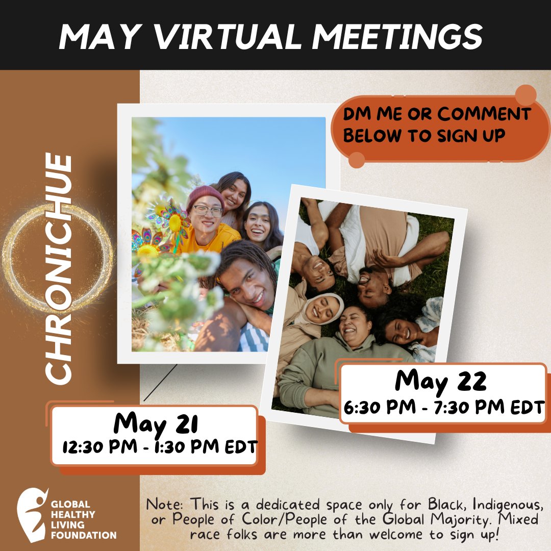 As we honor #MentalHealthAwarenessMonth, let’s come together #melanin community! Our ChronicHue virtual meetings are coming up. Come be in community in a space created “For Us, By Us (#FUBU)”. Register to receive monthly reminders for ChronicHue: research.net/r/XTZSS2V #BIPOC
