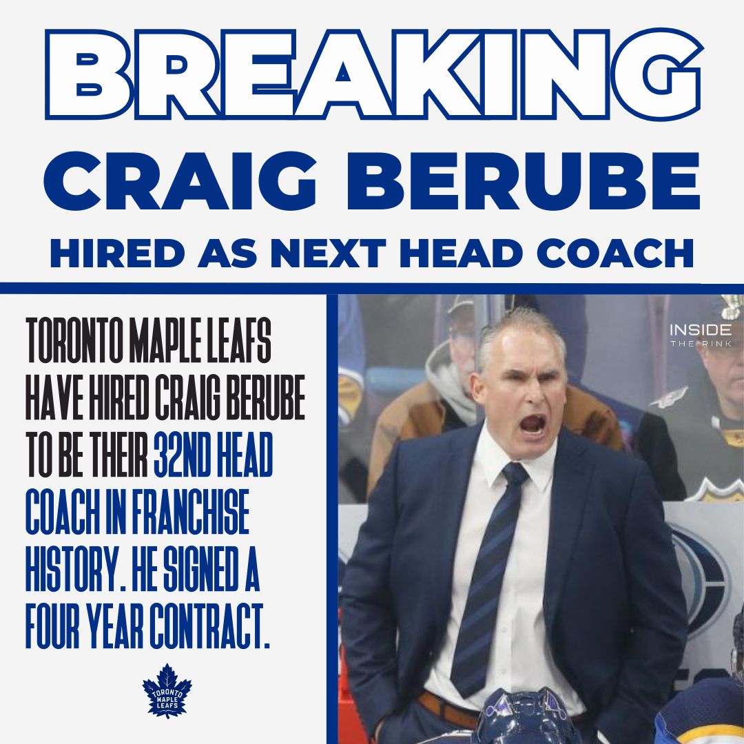 The Toronto Maple Leafs have officially hired Craig Berube as their 32nd Head Coach.
insidetherink.com
#NHL #ITR #LeafsForever