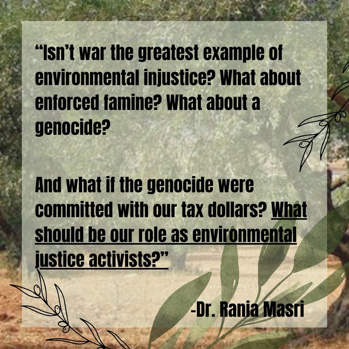 Join us online on Tuesday, May 28th, 7pm ET to learn from Dr. Rania Masri about the links between environmental justice and the Palestine. Let's talk about how the environmental movement can show up in real solidarity. Zoom registration: us06web.zoom.us/meeting/regist…