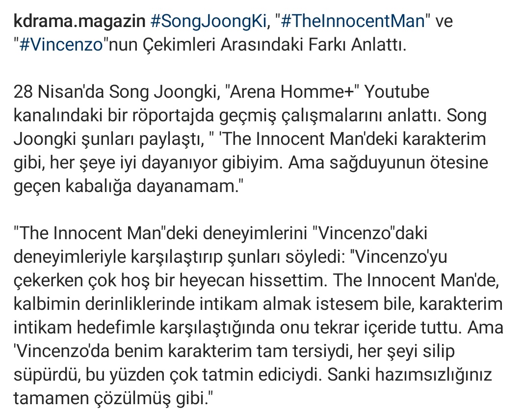 #SongJoongKi, '#TheInnocentMan' ve '#Vincenzo'nun Çekimleri Arasındaki Farkı Anlattı.