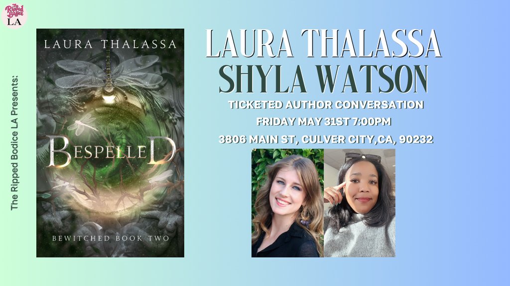 To celebrate Bespelled, we're hosting an #AuthorEvent with @LauraThalassa on Friday, May 31st at 7pm. She will chat about her new witch fantasy romance with Shyla Watson. 🖤 🎟️Tickets: therippedbodicela.com/events-and-tic… Not local? Order signed books by May 14th. #TheRippedBodiceLA