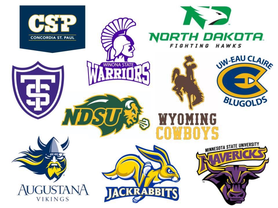 Thank you to the following colleges for visiting Menomonie High School to watch our student athletes workout! #mustangpride