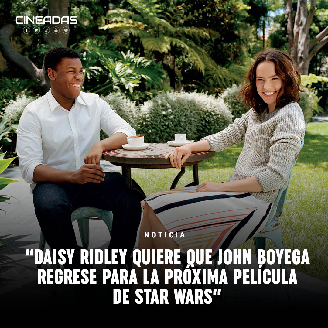 Daisy Ridley sobre si John Boyega debería regresar en la próxima película de Star Wars: 'Absolutamente, por supuesto. Parece que deberíamos hacerlo, sí'. vía : @THR #StarWars #Rey #Finn #JohnBoyega