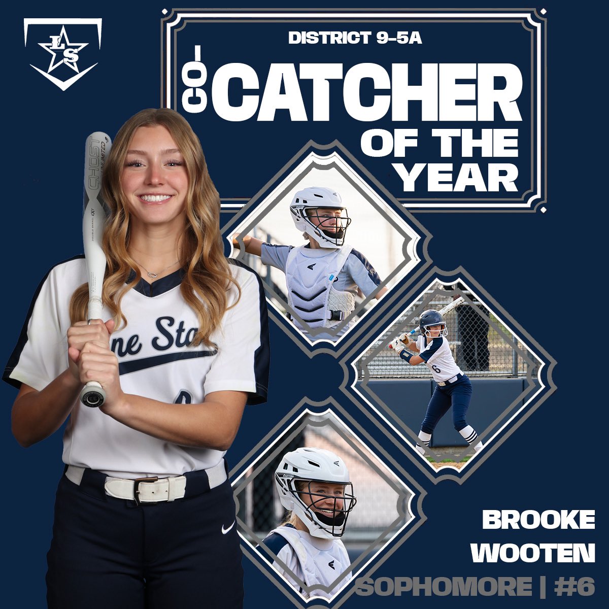 Congratulations to Sophomore Brooke Wooten for being named 𝐃𝐢𝐬𝐭𝐫𝐢𝐜𝐭 𝟗-𝟓𝐀 𝐂𝐨-𝐂𝐚𝐭𝐜𝐡𝐞𝐫 𝐨𝐟 𝐭𝐡𝐞 𝐘𝐞𝐚𝐫 🤠 #RaiseTheShips | #SDLUP