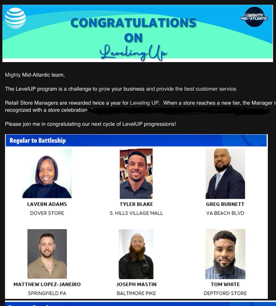 Chamera Robinson (@chamera_att) on Twitter photo We LeveledUp! ✨
Thrilled to see that our hard work is paying off! Huge shout to our team for reaching this milestone! 💙
Congrats goes out to the other stores as well!
<a href="/Bh7316/">Brittany Harrison</a> <a href="/Mr_Feliciano20/">Erik Feliciano</a> <a href="/LavernA718/">LaVern Adams</a> <a href="/_MightyMAS/">Mid-Atlantic States Team</a> We LeveledUp! ✨
Thrilled to see that our hard work is paying off! Huge shout to our team for reaching this milestone! 💙
Congrats goes out to the other stores as well!
<a href="/Bh7316/">Brittany Harrison</a> <a href="/Mr_Feliciano20/">Erik Feliciano</a> <a href="/LavernA718/">LaVern Adams</a> <a href="/_MightyMAS/">Mid-Atlantic States Team</a>