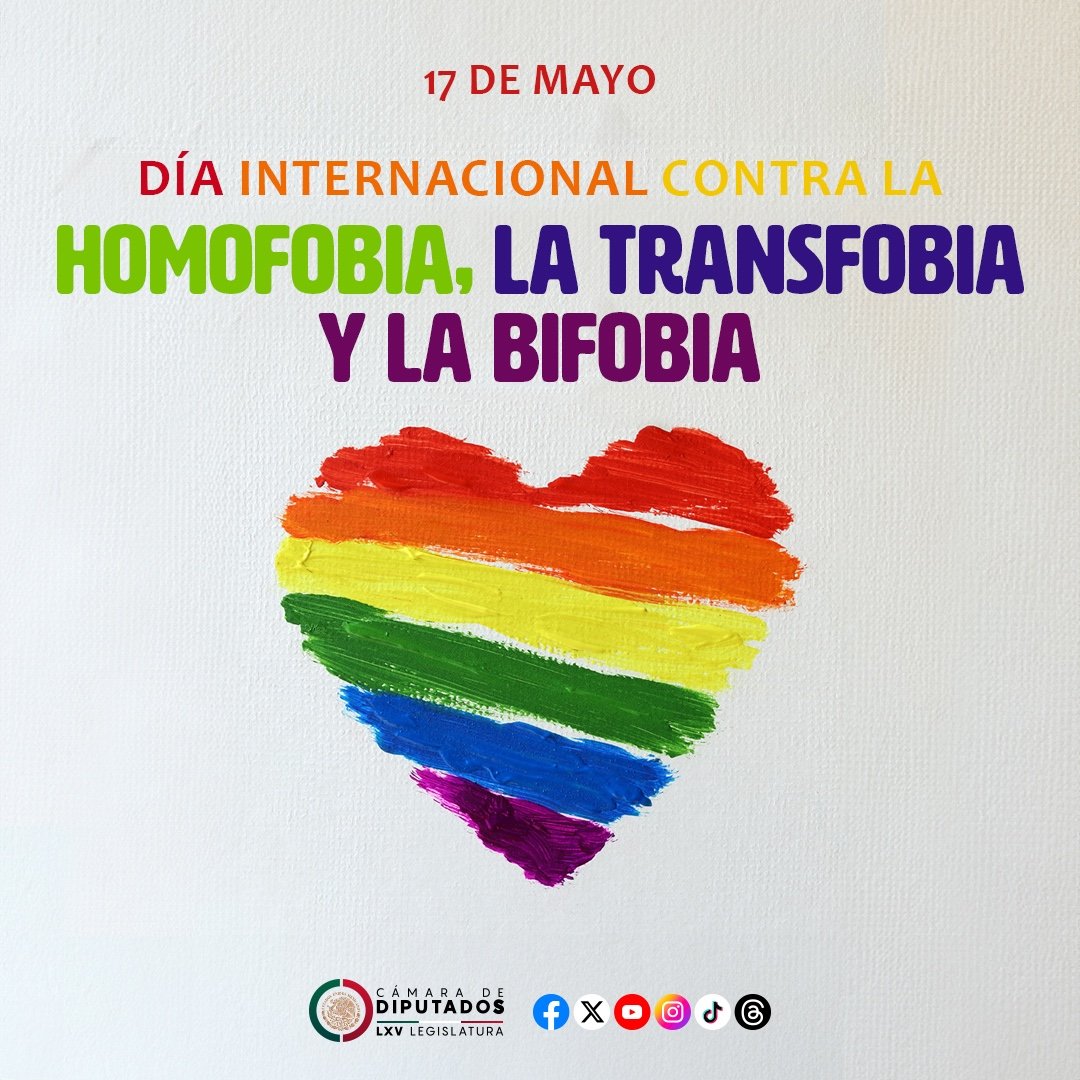 🏳️‍🌈 #17Mayo | Conmemoramos el Día Internacional contra la #Homofobia, la #Transfobia y la #Bifobia.

Refrendamos nuestro compromiso con la igualdad y la garantía del reconocimiento y respeto a los derechos humanos de todas las personas. 

#DerechosHumanos #LGBT