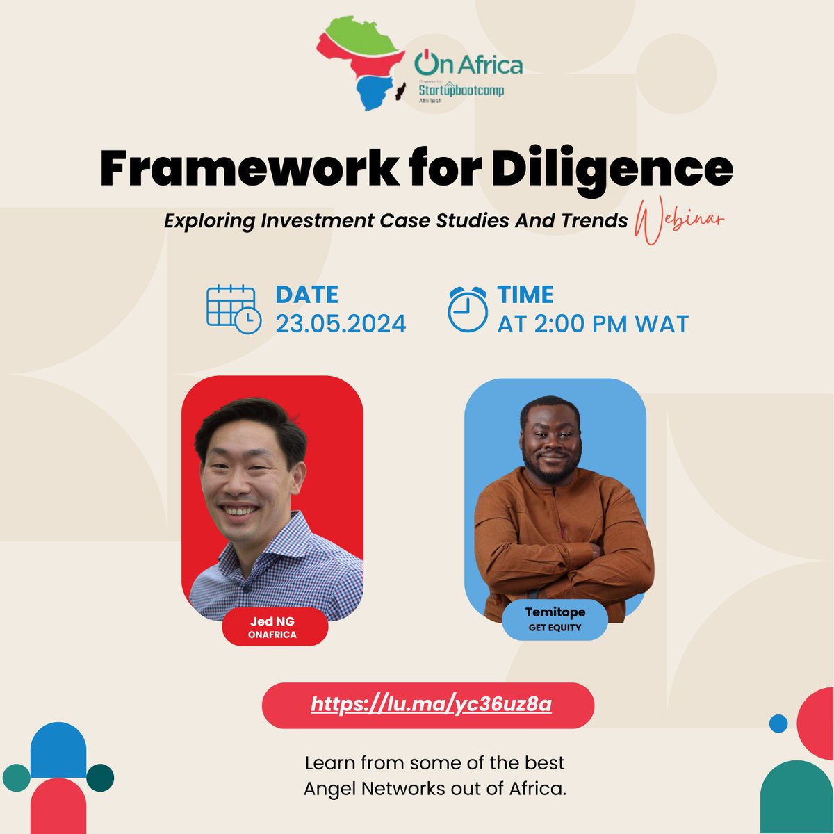 "🔍✨ Unlocking the secrets to successful investing! Join us on a deep dive into the 'Framework for Diligence,' where we explore real-life investment case studies.

Register now: lu.ma/yc36uz8a 

#onafrica #africa #sbcafritech