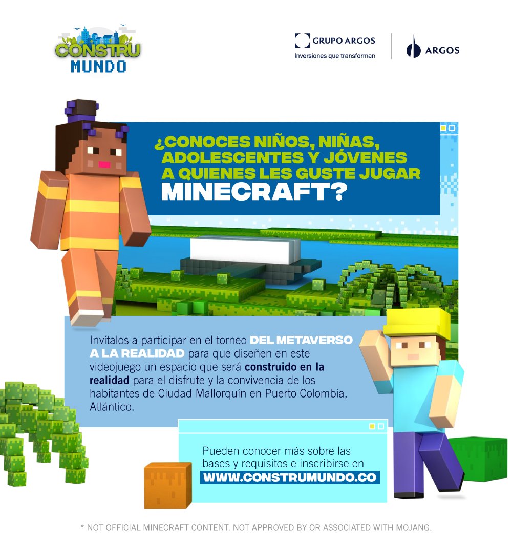 ¡La aventura comienza aquí! 🚀 Únete a #Construmundo y convierte tu creatividad en realidad en Del Metaverso a la Realidad en Minecraft. 🏗️💫 Demuestra tus habilidades de construcción deja tu huella y gana grandes premios. Regístrate en construmundo.co ¿Te apuntas?