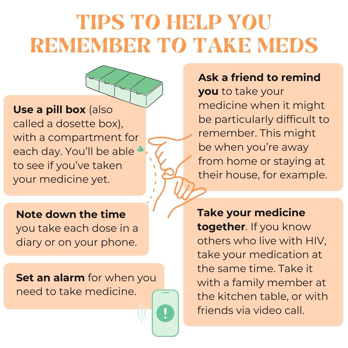 Handy tips to help children and young people living with HIV to remember to take their meds! For more resources like this head to the My Meds My Health page on our website: chiva.org.uk/my-medicine-my… Created with support from @aidsmap