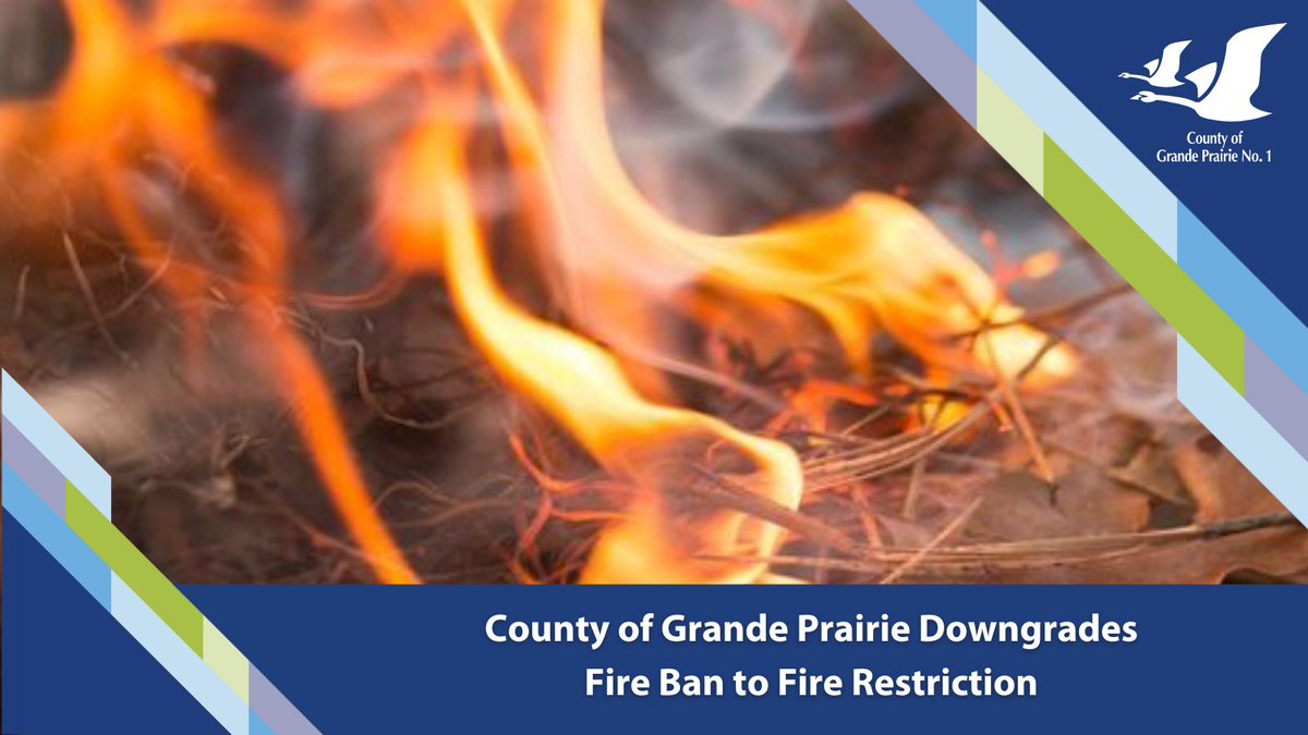 Effective at 1:00 p.m. on Friday, May 17, the #CountyofGP Regional Fire Service will replace its Fire Ban with a Fire Restriction for the entire County, along with the towns of Beaverlodge, Sexsmith and Wembley. Read more: loom.ly/v1nb8qs