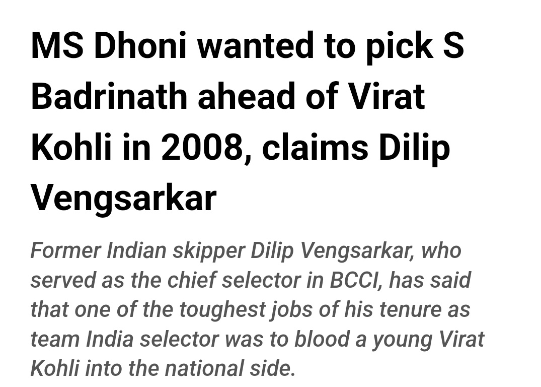 Someone spread this fake story long back and people still continue to believe it. The then chief selector Dilip Vengsarkar has clarified multiple times how Dhoni wanted Badrinath instead of Kohli 🤦