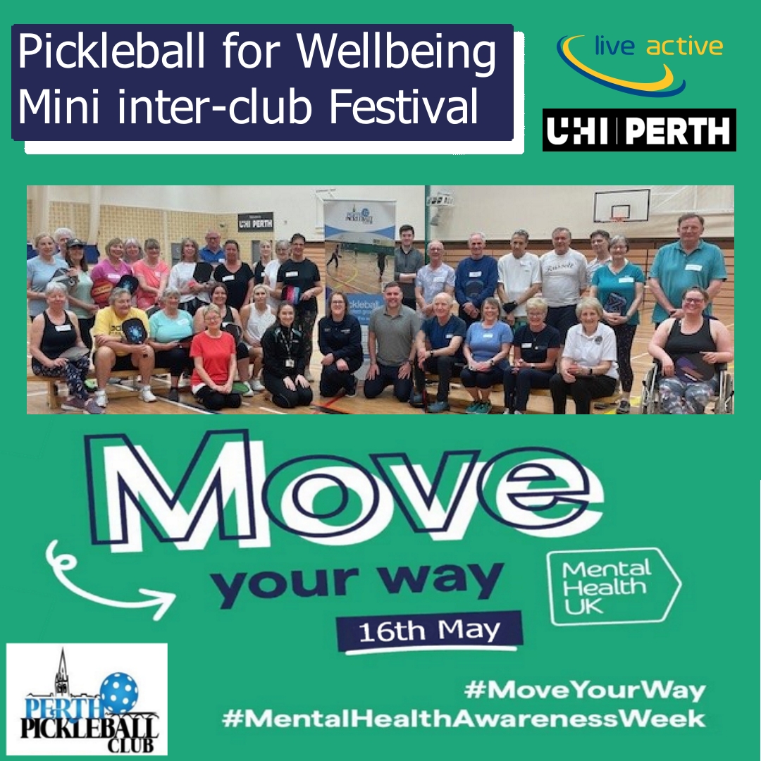 We marked Mental Health Awareness Week at our inaugural Pickleball for Wellbeing Festival. Great fun with visitors from Cowdenbeath, Glenrothes & Pitlochry #pickleball #pickleballscotland #pickleballengland #MoveYourWay #MentalHealthAwarenessWeek #thirdsectorpk #liveactiveperth