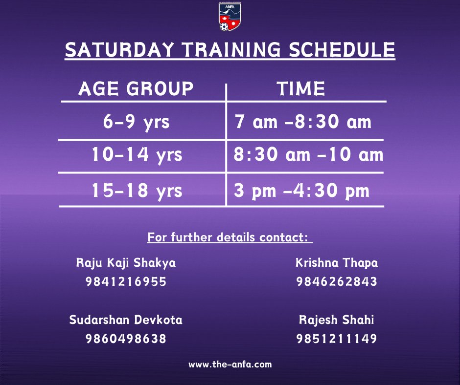 Revised timing of Saturday training. #ANFA