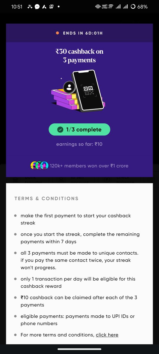 Cred UPI loot 🔥🔥

Make 3 payments to 3 unique numbers on 3 different days within 7 days of first transaction and get ₹30 cashback. ₹10 cashback for each eligible transaction. 
Amount as low as ₹1 also eligible🤩🤩

Like ❤️
Repost 🔁
Follow @creditkeeda 🫂
 
#ccgeek #ccgeeks
