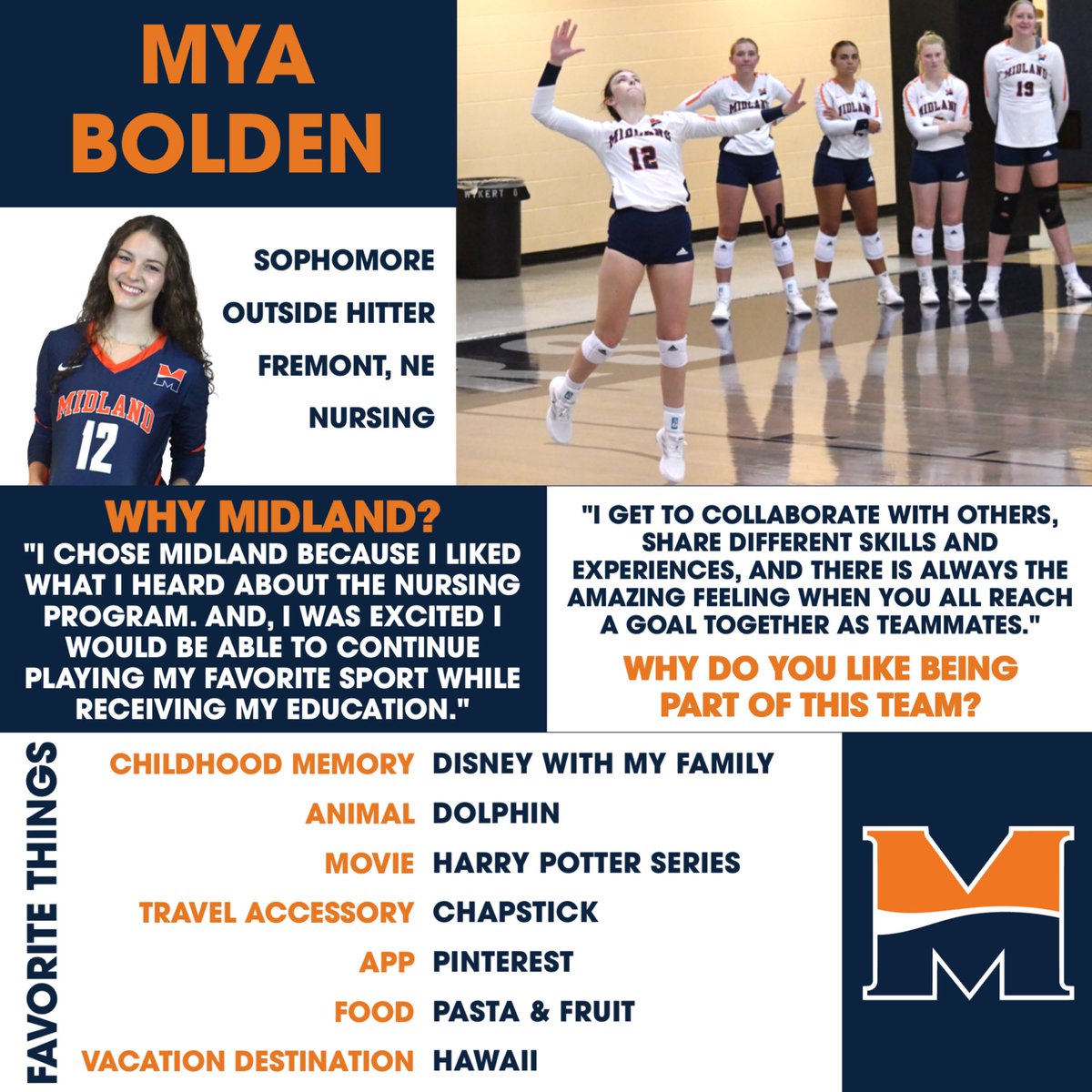 🌟 Warrior Spotlight 🌟 Get to know sophomore outside hitter Mya Bolden, who was a 2023 NAIA Scholar-Athlete.